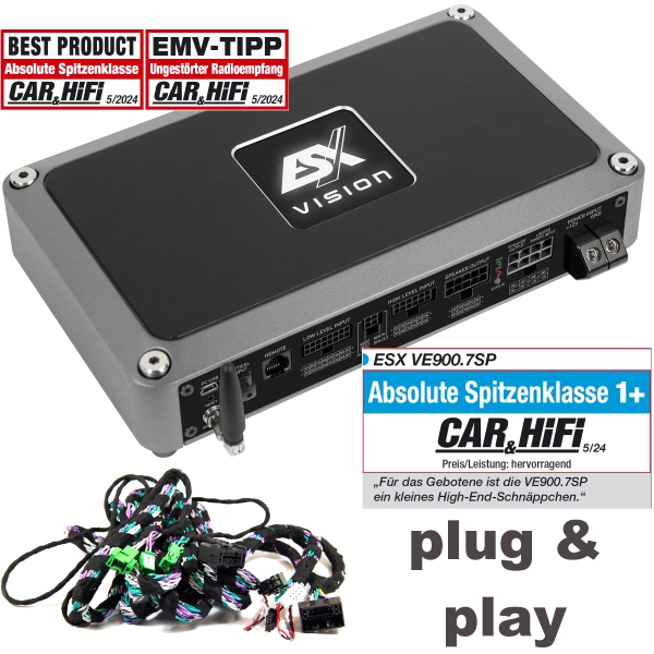ESX VE900.7SP + VPK-MB206-VE9 7-Kanal Verstärker mit 8 Kanal DSP und Bluetooth für Mercedes W206